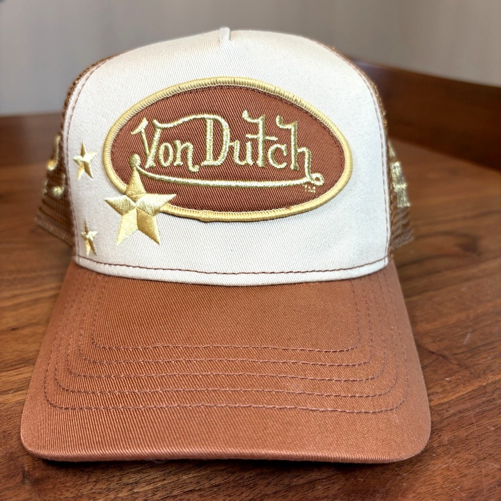 Von Dutch Camp Rock 3 Trucker Hat Brown Graphic Logo Mesh Snapback Cap VDTH-357